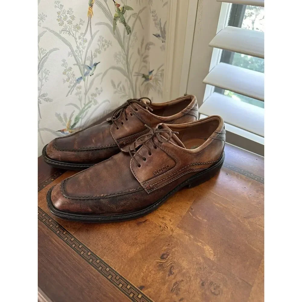 ECCO Men's Lace Up Dress Shoes Size EU 40 US 7-8 Leather Distressed Brown